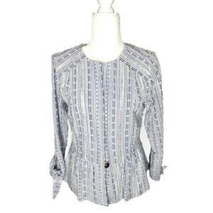 Waverly Grey Navy and White Striped Openwork Blazer